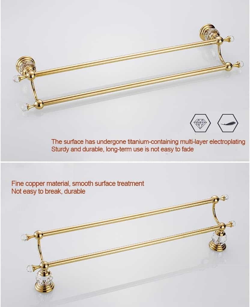 Hand Towel Bar Rack, Bathroom Towel Holder, European-Style Crystal All-Copper Rod Double-Rod Hotel/Home Bathroom Storage Towel Rack, Antique Gold-Plated Bath Towel Bar, Bathroom Towel Rail T/G bathroo