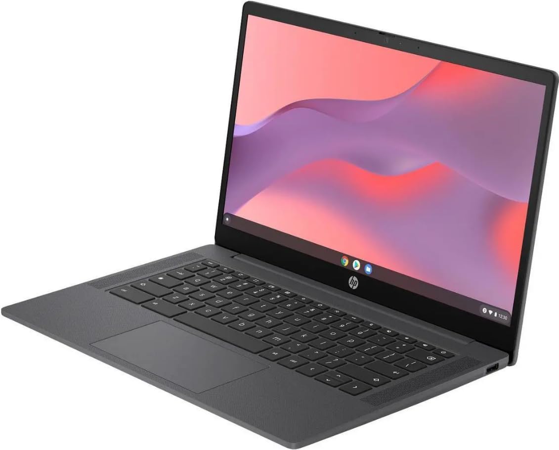 HP Chromebook 14 inch HD Display Laptop | Intel Processor N100 | Intel UHD Graphics | WiFi | Grey | 8GB RAM | 128GB SSD |Chrome OS |Bundle with Grey Bag