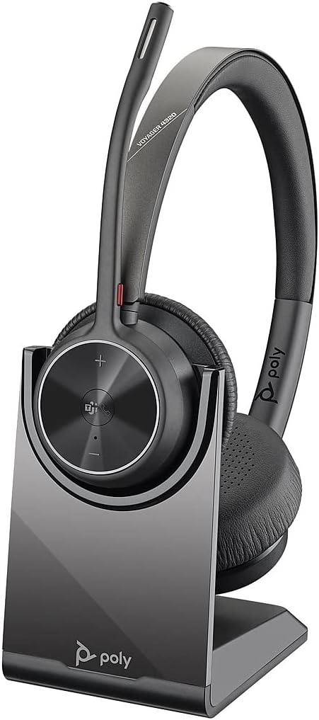 Poly - Voyager 4320 UC Wireless Headset + Charge Stand (Plantronics) - Headphones w/Mic - Connect to PC/Mac via USB-A Bluetooth Adapter, Cell Phone via Bluetooth-Works w/Teams (Certified), Zoom&More