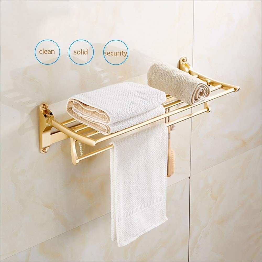RUVOO Towel Rack Towel Holder Towel Shelf Towel Rail Foldable Double Wall-Mounted Towel Holder with Hooks Aluminum Towel Rack Towel Bar for Kitchen Bathroom Hotel Office Towel Bar Towel Ring