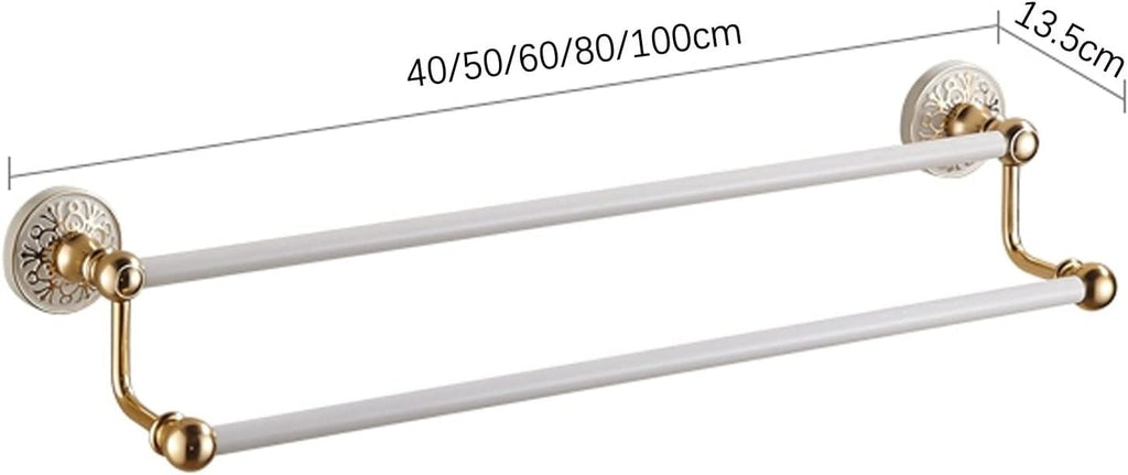 Aluminum Alloy Towel Rack ，Foldable Bathroom Towel Holder ，Towel Rail Bar,All Aluminum Double Towel Hanger Rack,Wall Mounted Towel Holder,Bathroom Accessories,Screws Mounting,Gold and White(100cm)