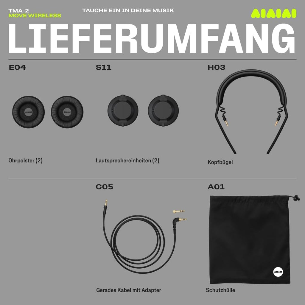 AIAIAI TMA-2 Move Wireless Headphones - Bluetooth 5.3, S11 Bio-Diaphragm Drivers, 40+ Hour Battery, Modular Design - Black Over Ear Headphones with X03 Transmitter Compatible for Ultra-Low Latency