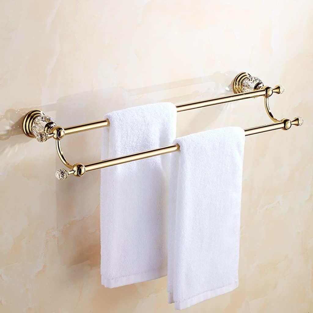 Hand Towel Bar Rack, Bathroom Towel Holder, European-Style Crystal All-Copper Rod Double-Rod Hotel/Home Bathroom Storage Towel Rack, Antique Gold-Plated Bath Towel Bar, Bathroom Towel Rail T/G bathroo