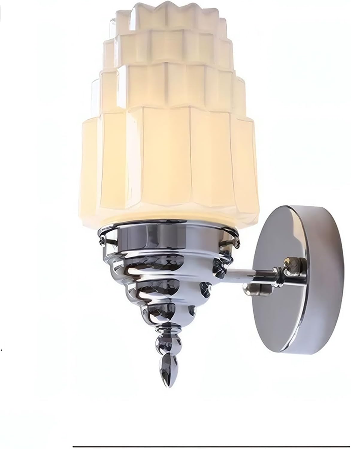 Art Deco Brushed Nickel Wall Sconce White Tiered Fluted Glass Shade 3-Color Adjustable Bulb Included Up and Down Mountable Vanity Light Fixture for Bathroom Bedroom Living Room Hallway Decor(Chrome)