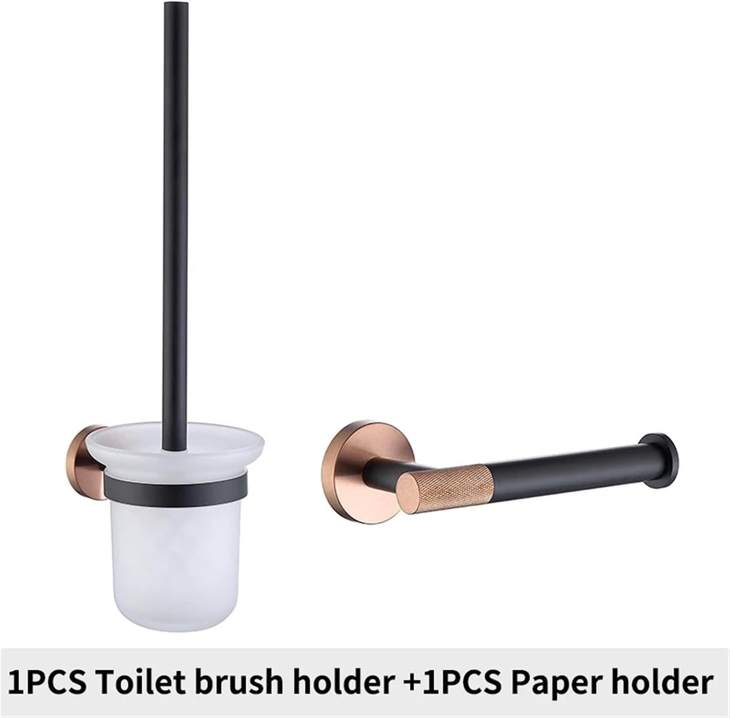 Black Rose Gold Wall Mount Stainless Steel Robe Hook Toilet Paper Holder Towel Bar Rack Cup Holder Bathroom Set(Whole Set)