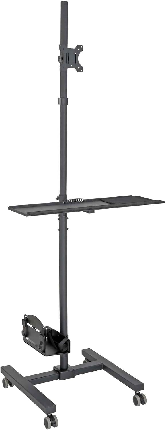 Tripp Lite Mobile Workstation with Monitor Mount for Displays 17' to 32', Mobile Computer Stand with Monitor Mount/Keyboard Tray/Hand Rest, Black, 5 Year Warranty (DMCS1732S)