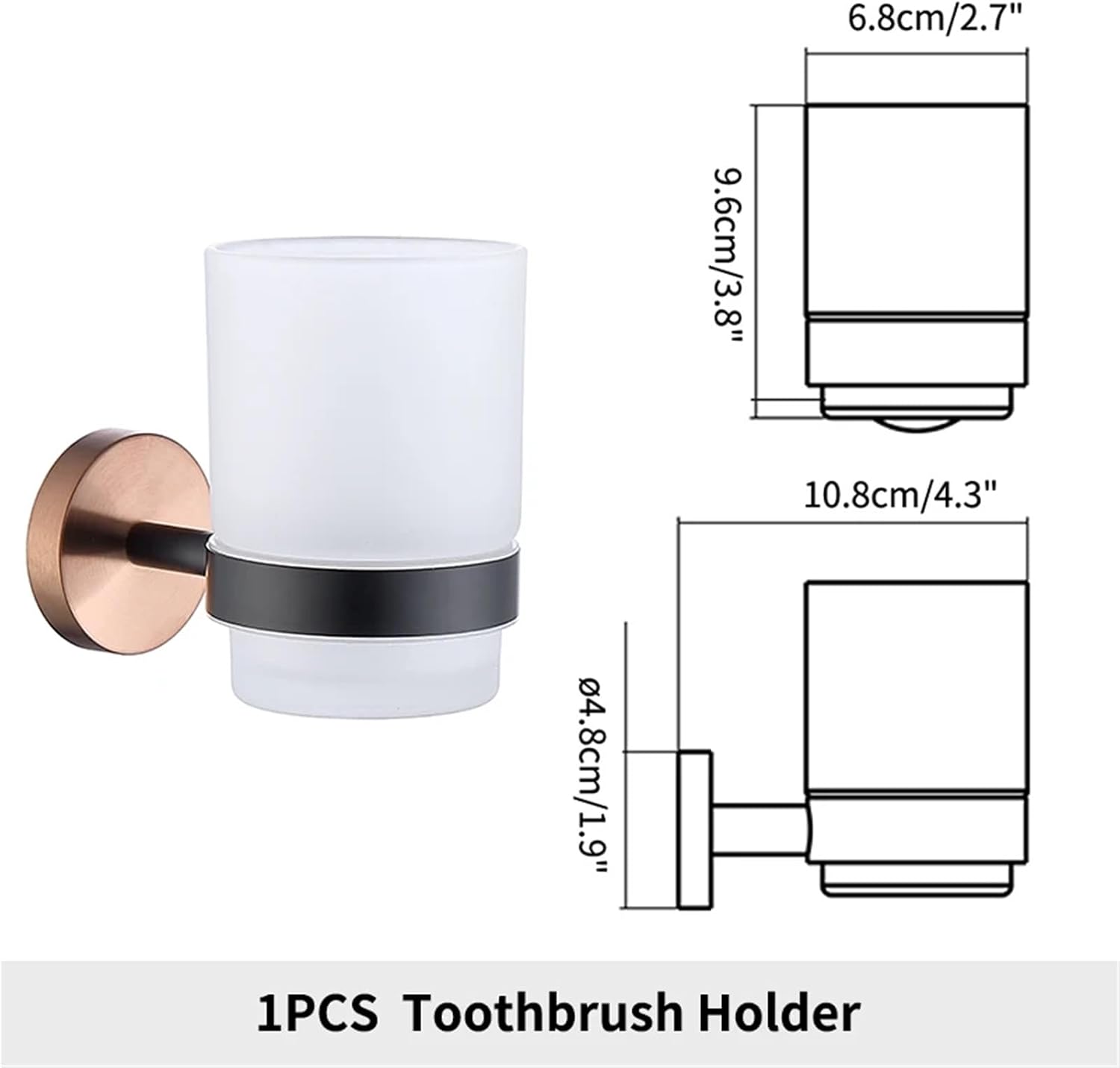 Black Rose Gold Wall Mount Stainless Steel Robe Hook Toilet Paper Holder Towel Bar Rack Cup Holder Bathroom Set(Cup Holder)