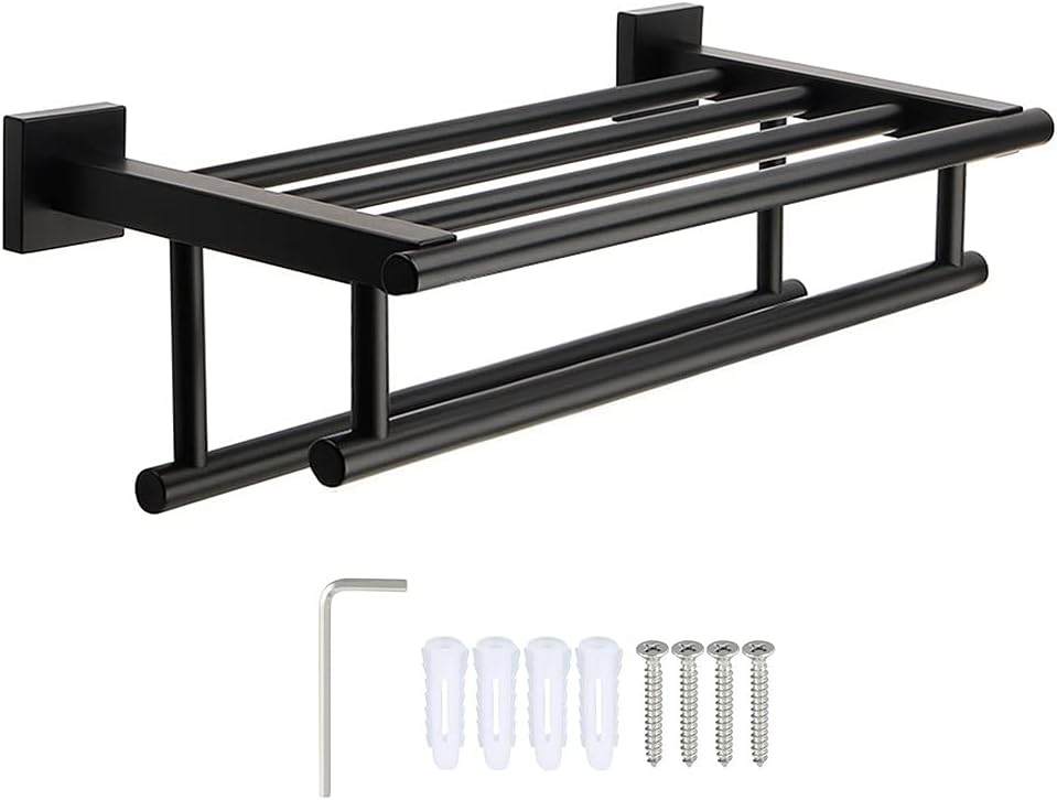 Towel Rack Double Towel Holder with 2 Bars Bathroom Shelf, Brushed 304 Stainless Steel Bathroom Towel Rack, Wall Mounted Hanger Storage Towel Shelf