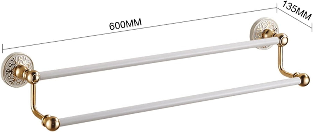 European Style Double Tower Hanger, Quality Space Aluminum Towel Rod for Bathroom Hardware and Kitchen, Wall Mounted Towel Bar Rail, Gold+White, 40cm-100cm (Size : 100cm)