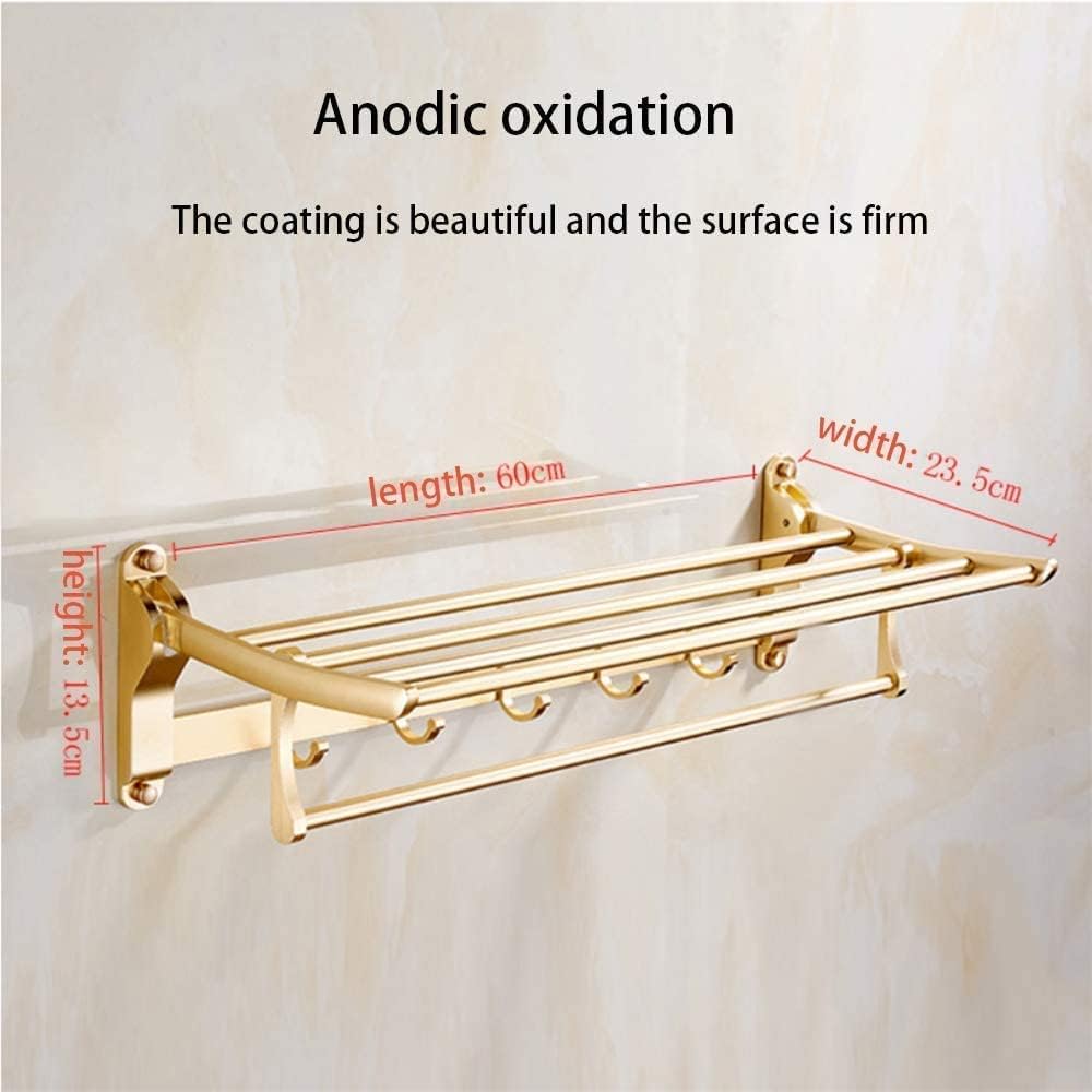 Towel Racks Foldable Double Wall-Mounted Towel Holder with Hooks Aluminum Towel Rack Towel Bar for Kitchen Bathroom Hotel Office Organizer