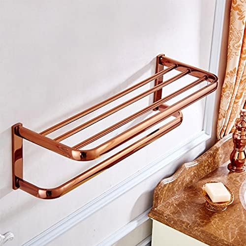Rose Gold Towel Rack with Shelf Luxury Wall Mounted Bathroom Towel Storage Rail for Kitchen and Bath Brass Double Towel Bar Holder Bathroom Accessory for Single and Double Towels