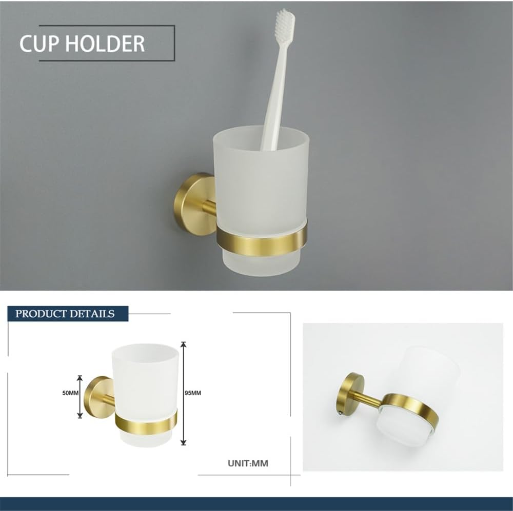 Elegant Brushed Gold Brass Bathroom Accessories Set - Towel Bar, Toilet Paper Holder, Robe Hook & Cup Holder - Stylish Knurled Design for Modern Home Décor