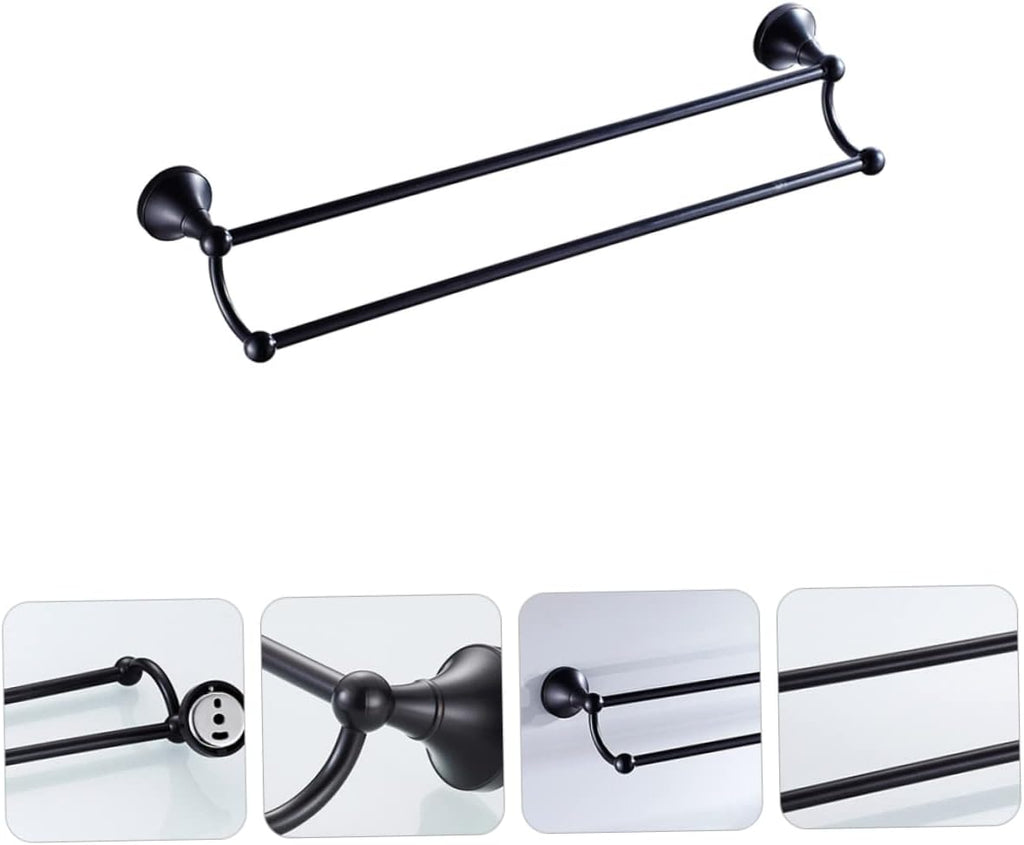 Boho Wall Decor Double Towel Bar Rack with Metal Storage Shelves and Measuring Cups Vintage Brass Hand Towels Hanger for Bathroom Black Accessories Holder