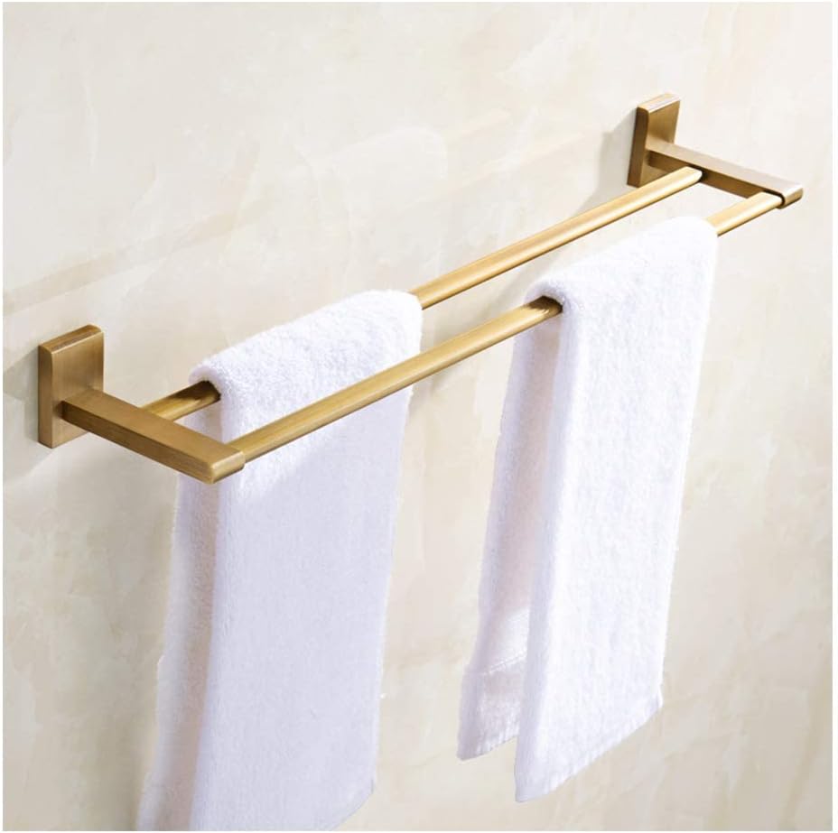 Bathroom Accessories,Vintage Golden Brass Towel Shelf with Double Towel Bar Rack Organizer(50 cm)