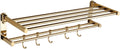 JSEIAJB All Copper Gold Folding Towel Rack, Double-Layer Bathroom Towel Rack, Towel Rod