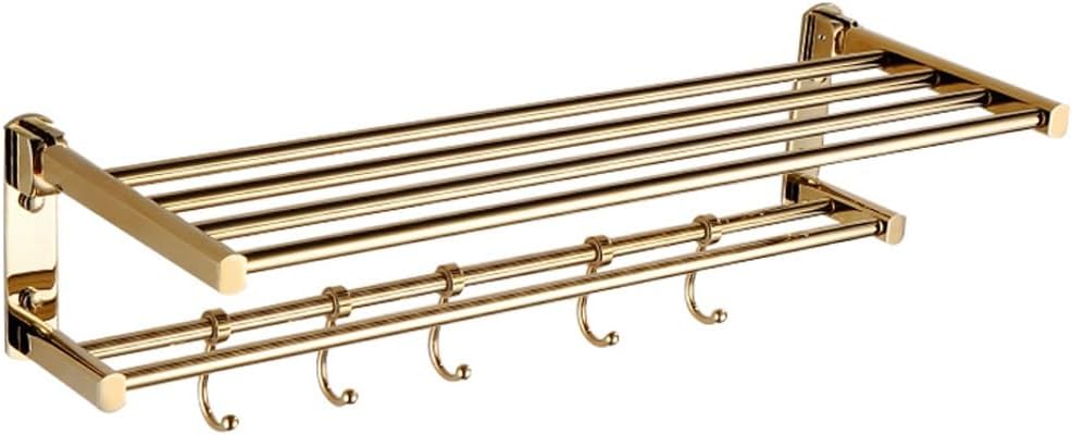 JSEIAJB All Copper Gold Folding Towel Rack, Double-Layer Bathroom Towel Rack, Towel Rod