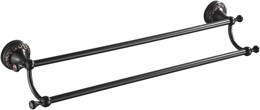 Towel Rails Multifunction Bathroom Rack, European Antique Hand-Carved Towel Bar Space Aluminum Black Gold Double Towel Rack Towel Holder, Black Bronze, 60cm