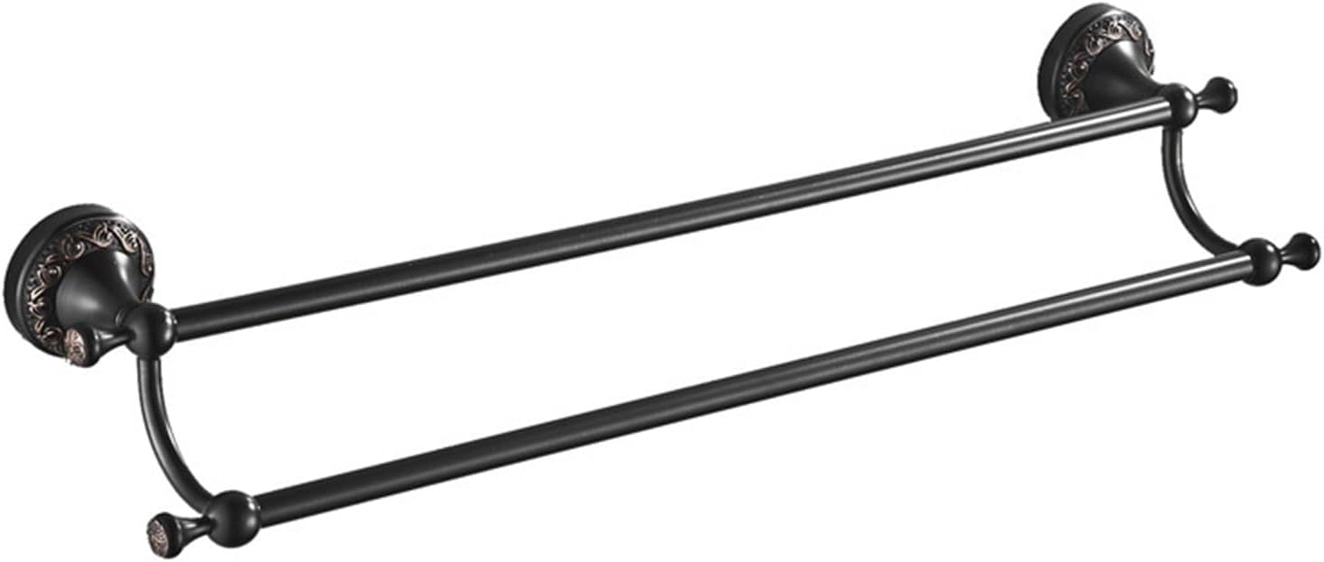 Towel Rails Multifunction Bathroom Rack, European Antique Hand-Carved Towel Bar Space Aluminum Black Gold Double Towel Rack Towel Holder, Black Bronze, 60cm