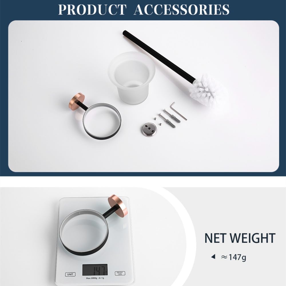 Rose Gold and Black Bathroom Accessories Hardware Towel Bar Rail Rack Toilet Paper Holder Towel Robe Hook Soap Dish Toilet Brush,Toilet Brush Holder