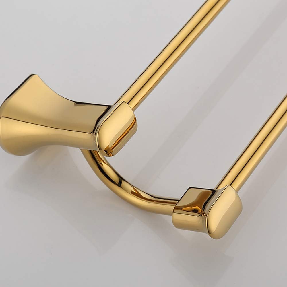 Bathroom Towel Rack Gold Double Towel Bar Brass Towel Rails Heavy Duty Towel Holder Wall Mounted Towel Storage Rack for Bathroom, Kitchen, Hotel, Screw Installation