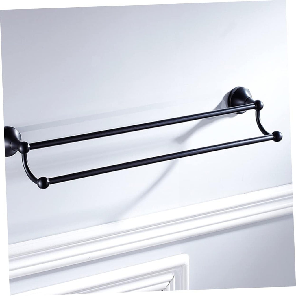 Boho Wall Decor Double Towel Bar Rack with Metal Storage Shelves and Measuring Cups Vintage Brass Hand Towels Hanger for Bathroom Black Accessories Holder