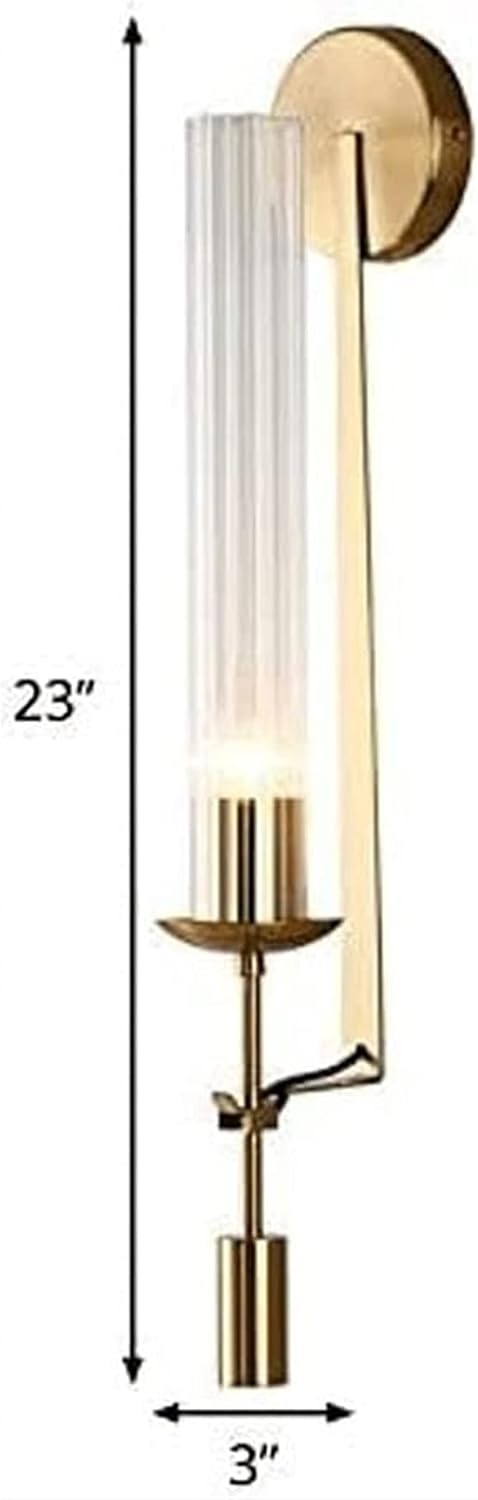 Modern 1 Bulb Gold Wall Sconce Creative LED Wall Lamp Tubular Clear Glass Wall Lighting Fixture for Bathroom Bedroom Living Room Corridor Hotel