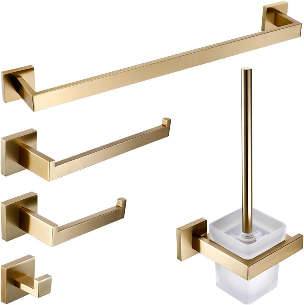 RAHBI Brushed Gold Bathroom Accessories Set Toilet Brush Holder Toilet Paper Holder Towel Bar Rail Rack Hanger Hook Soap Dish Hardware Leisurely (Color : Double Towel Bar 560-01)
