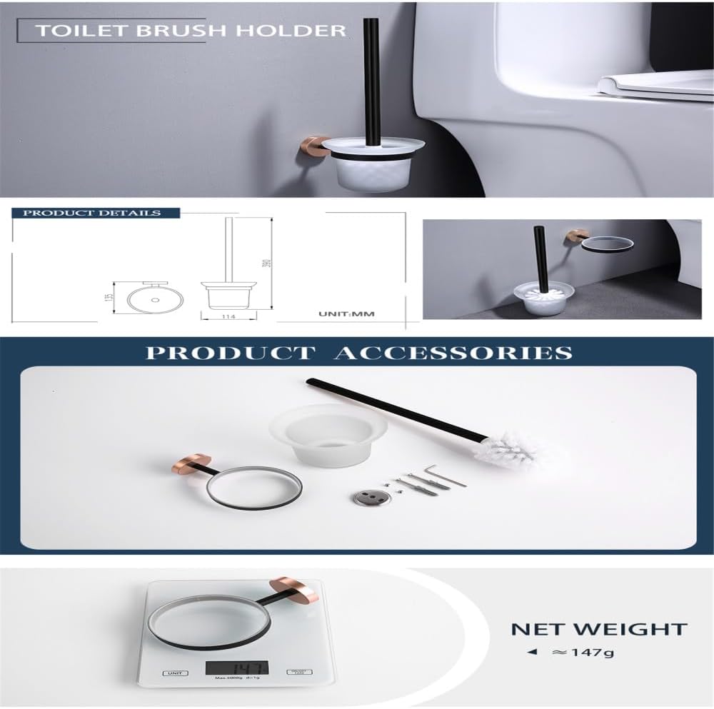 Rose Gold Matte Black Stainless Steel Bathroomardware Set Modernccessories foromeécor Towel Rack Toilet Paperolder Ring Brush Stylish Fixtures(4 Pieces Set a)