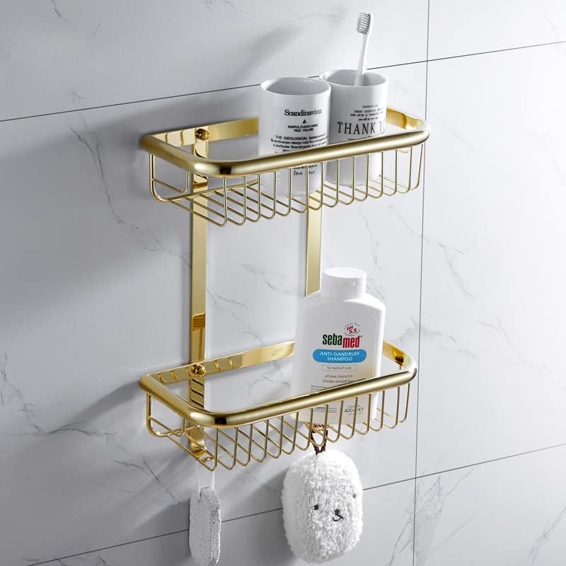 Towel Rack, Bath Towel Holder, Towel Pole Shelf, Hardware Bathroom Set, Double-Rectangular Shelf