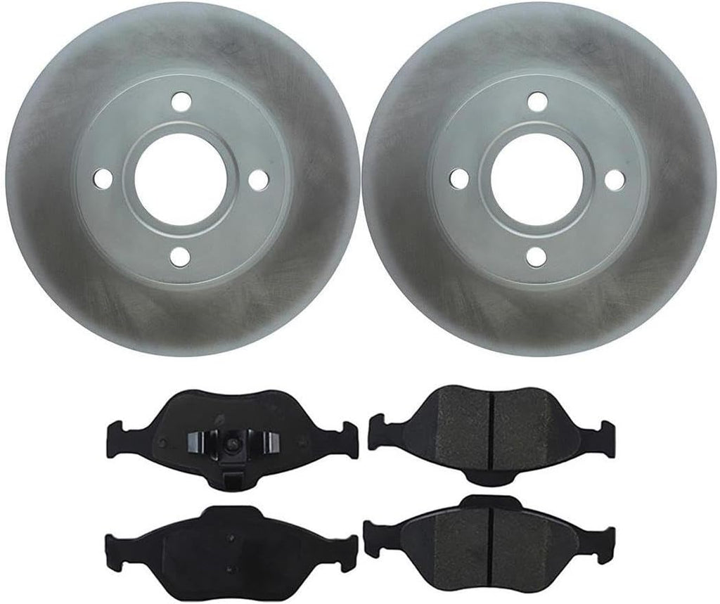 4Pack Front Brake Kit - Brake Pads and Rotors Kit Automotive Replacement Brake Kits for Ford EcoSport 2012 2011 2010 2009 2008 2007 2006 2005 2004 for Ford Fiesta 2009 2008 2007 2006 2005