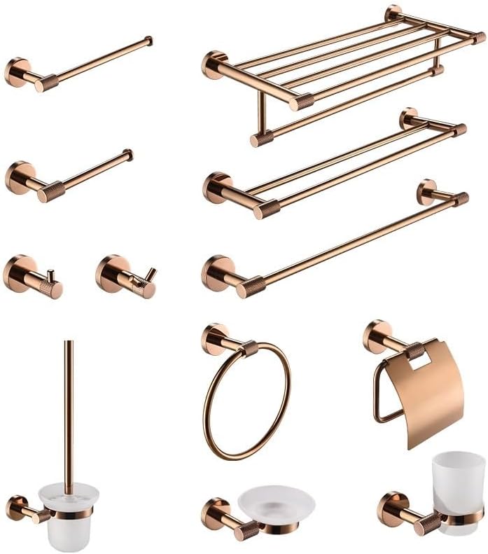 Glossy Rose Gold 304Stainless Steel Beautiful Wall Hook Toilet Paper Holder Towel Bar Bathroom Accessories(4 Piece Set A)