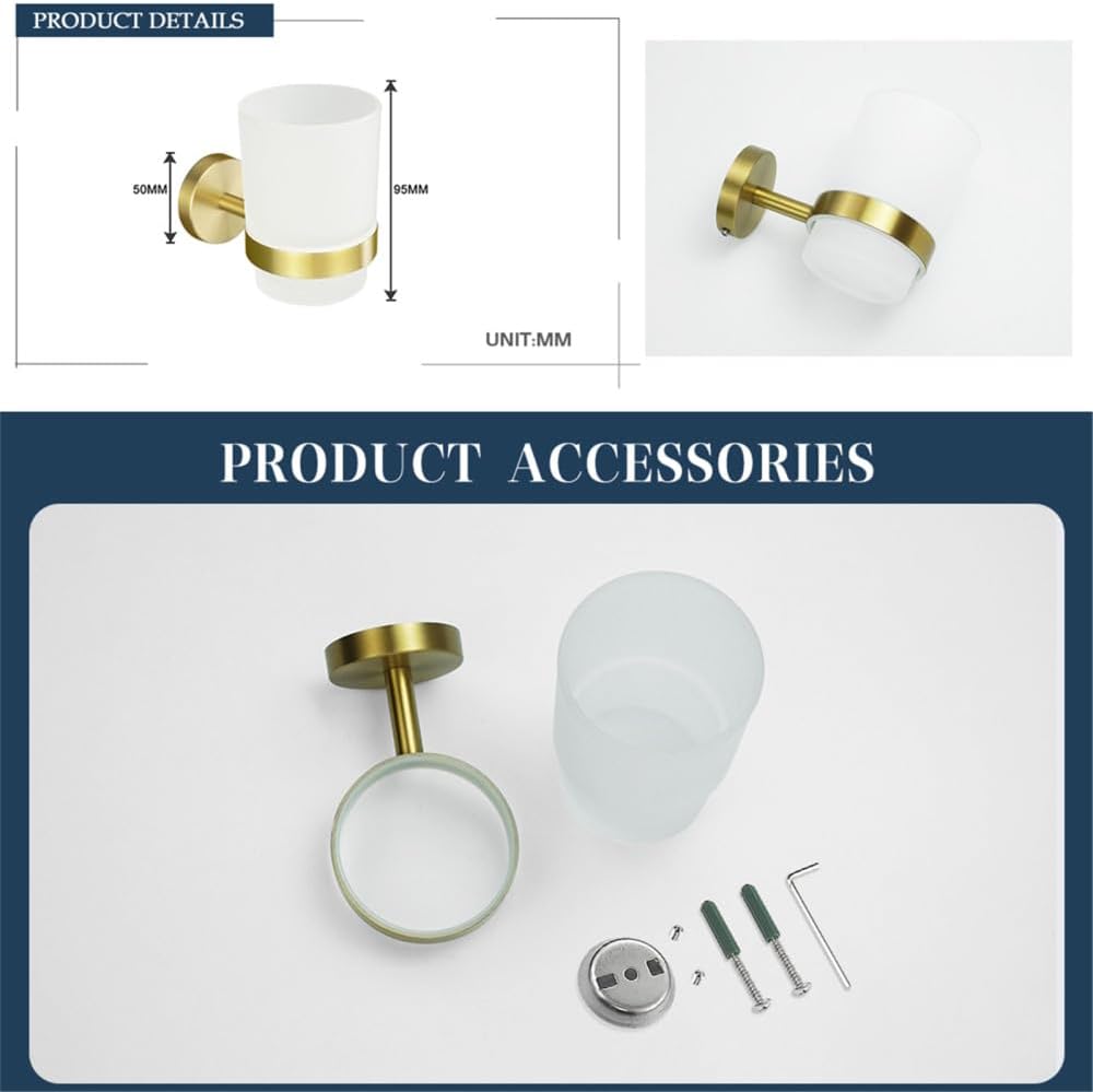 Elegant Brushed Gold Brass Bathroom Accessories Set - Towel Bar, Toilet Paper Holder, Robe Hook & Cup Holder - Stylish Knurled Design for Modern Home Décor