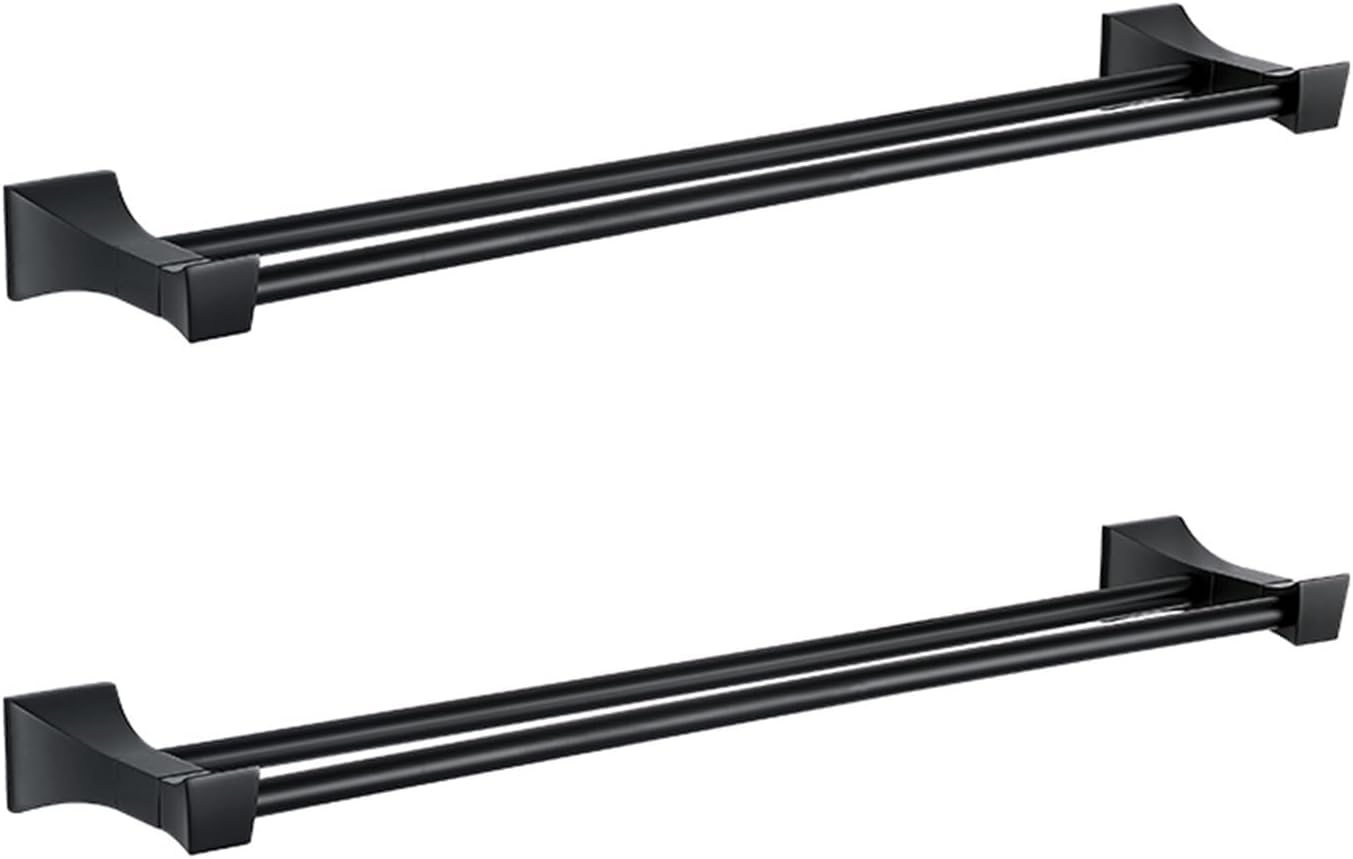 Rose Towel Racks Bathroom Chrome Finish Matt Black Stainless Steel Bath Towel Shelves Double Towel Bar Rail Bath Hardware(2 pcs Black)