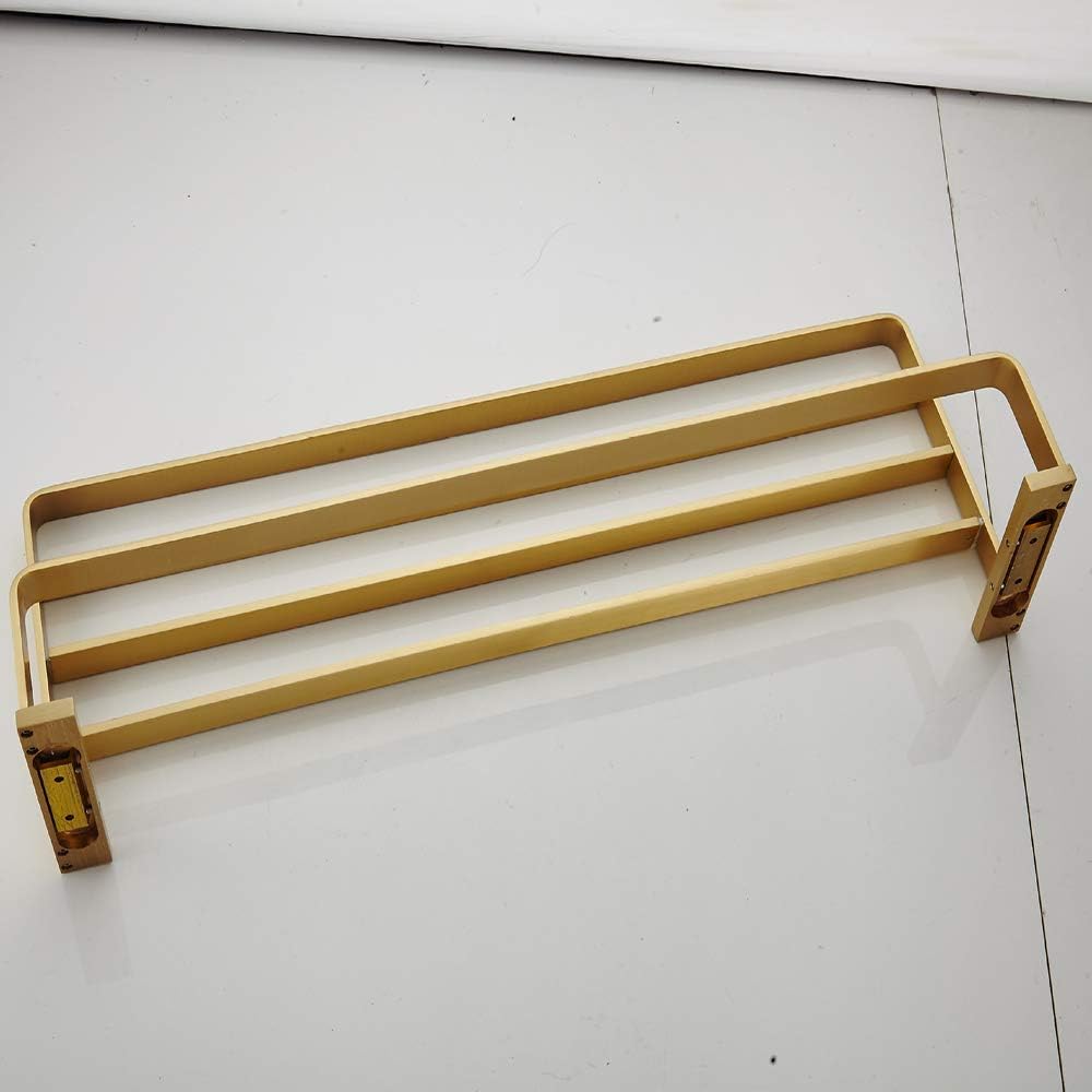 Towel Rack Wall Mounted Brass Made Brushed Gold Finish Towel Double Shelf with Towel Rail Storage Holder for Hotel Bathroom Home