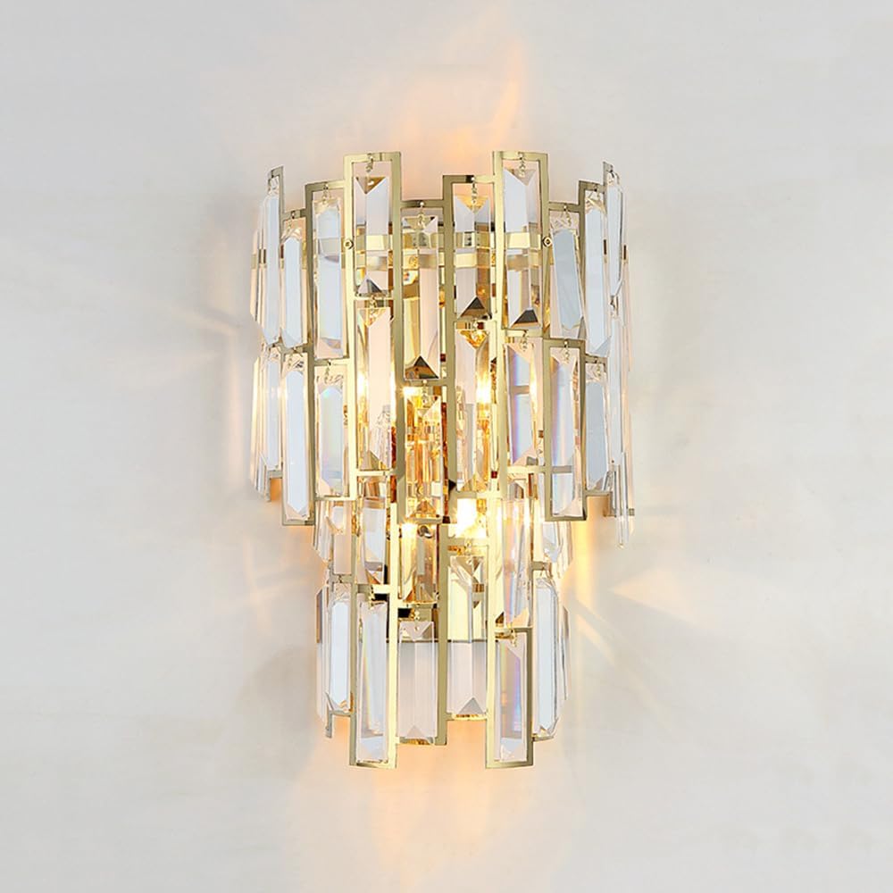 Modern Crystal Wall Lights E14 2-Light Bedroom Wall Lamps Home Living Room Dining Room Wall Sconces Simplicity Hallway Bathroom Decoration Wall Lighting Fixture (Gold)