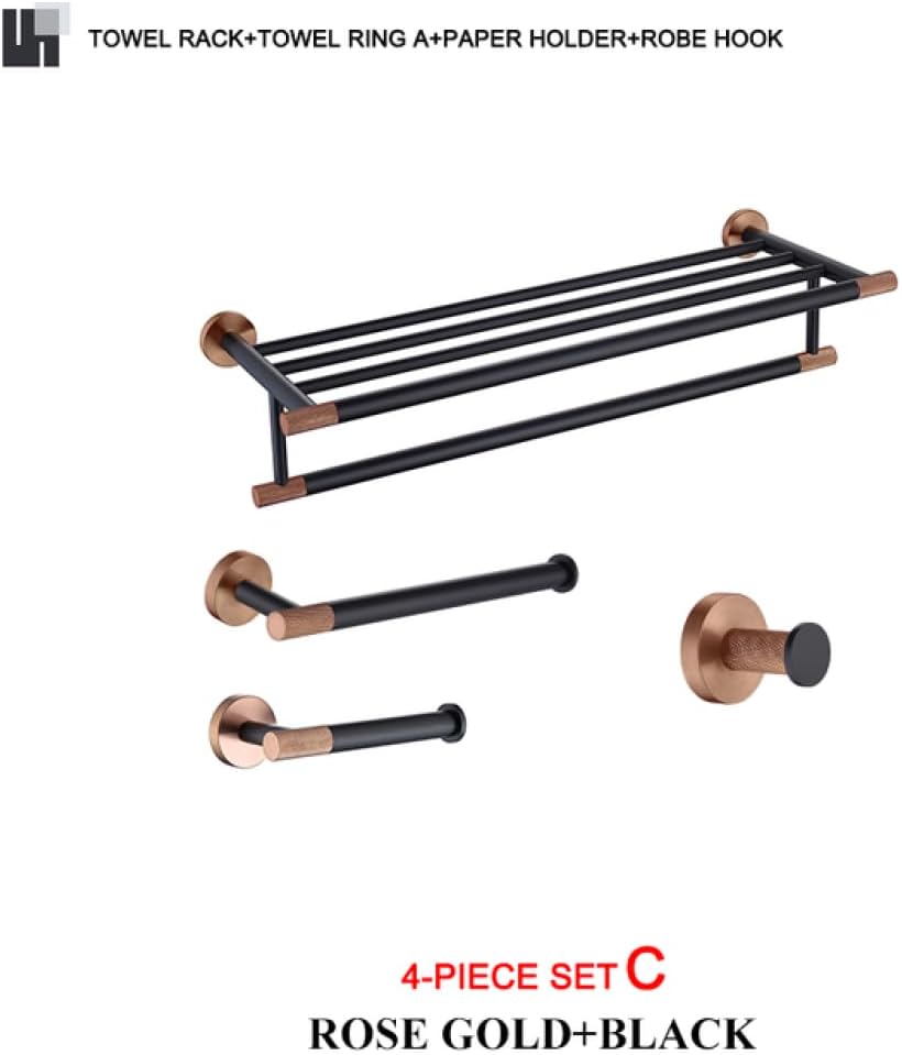 Rose Gold Matte Black Stainless Steel Bathroomardware Set Modernccessories foromeécor Towel Rack Toilet Paperolder Ring Brush Stylish Fixtures(4 Pieces Set C)