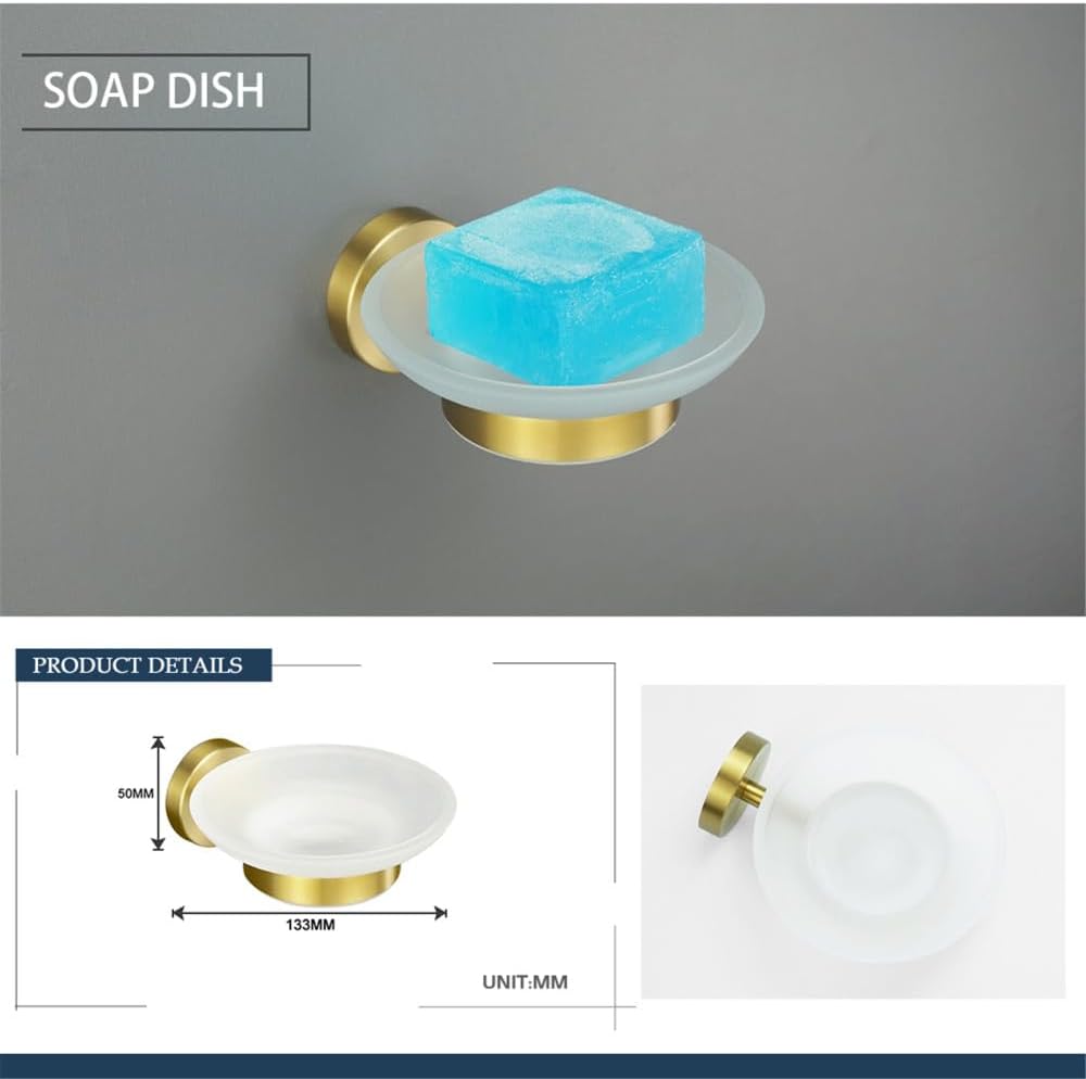 Brushed Gold Brass Bathroom Accessory Set - Towel Bar, Toilet Paper Holder, Robe Hook, Soap Dish - Modern Wall-Mounted Knurling Design for Elegant Home Decor