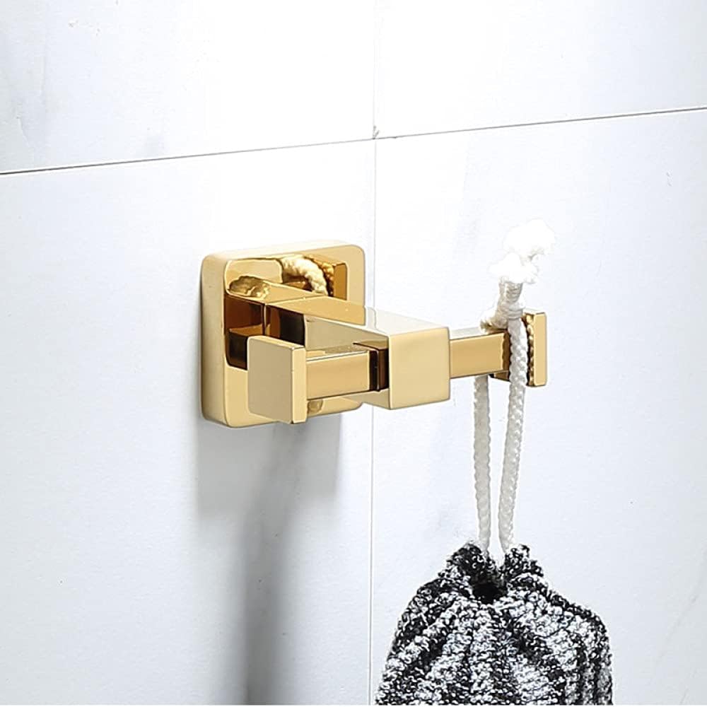 Wall Mounted Towel Bar Rack，Luxury Gold Brass Bathroom Towel Rack Toilet Paper Holder Toilet Brush Holder Multi-Hook Towel Bar Soap Dish - Elegant Bathroom Accessories Set(Double Hook)