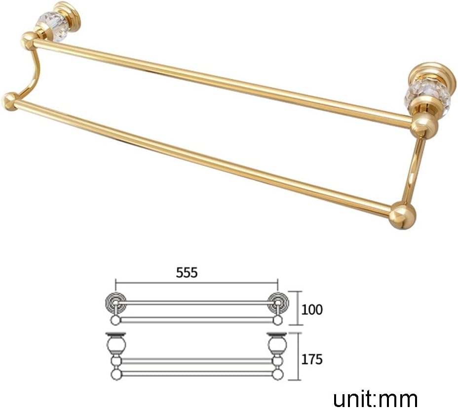Bath Towel Bar Brass European Towel Rack Antique Bathroom Pendant Bathroom Towel Bar Titanium Gold Towel Rail Towel Holder,One Color-Single Pole(Double Pole)