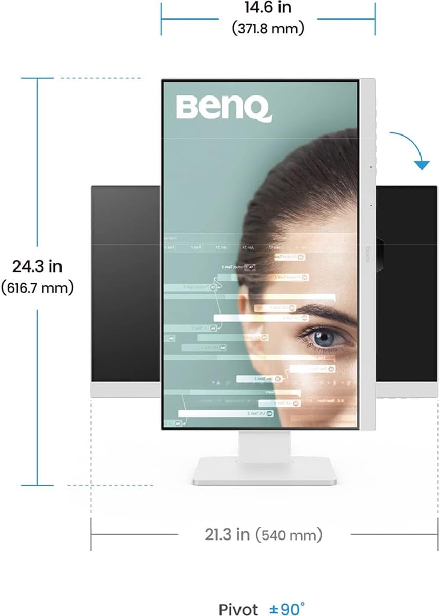 BenQ GW2486TC Office USB hub Monitor 24' 1080p | Coding Mode | IPS | Eye-Care Tech | Adaptive Brightness | Height Adjustable | White Monitor | Noice-Cancelling Mic | Daisy Chain | USB-C (Renewed)