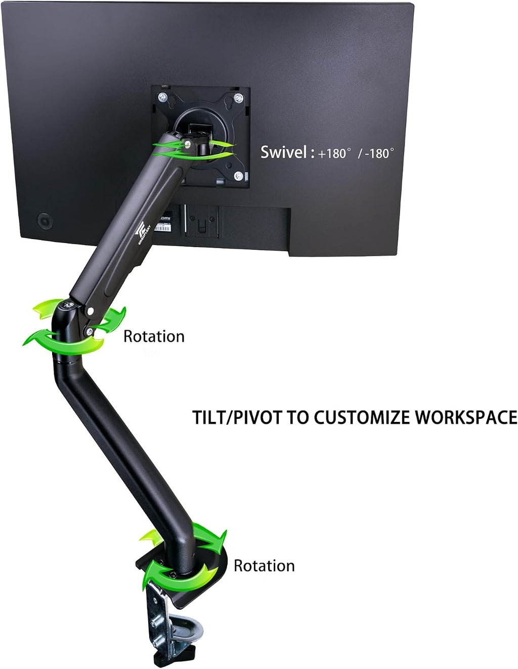 ASUS TUF Gaming 27' FHD IPS Monitor with 1ms Response Time, 180Hz Refresh Rate, Anti Glare, Flicker Free, VESA Mount (100mm), Displayport, HDMI, Black Color w/DKZ Hub & ErgoFlexy Single Mount Arm