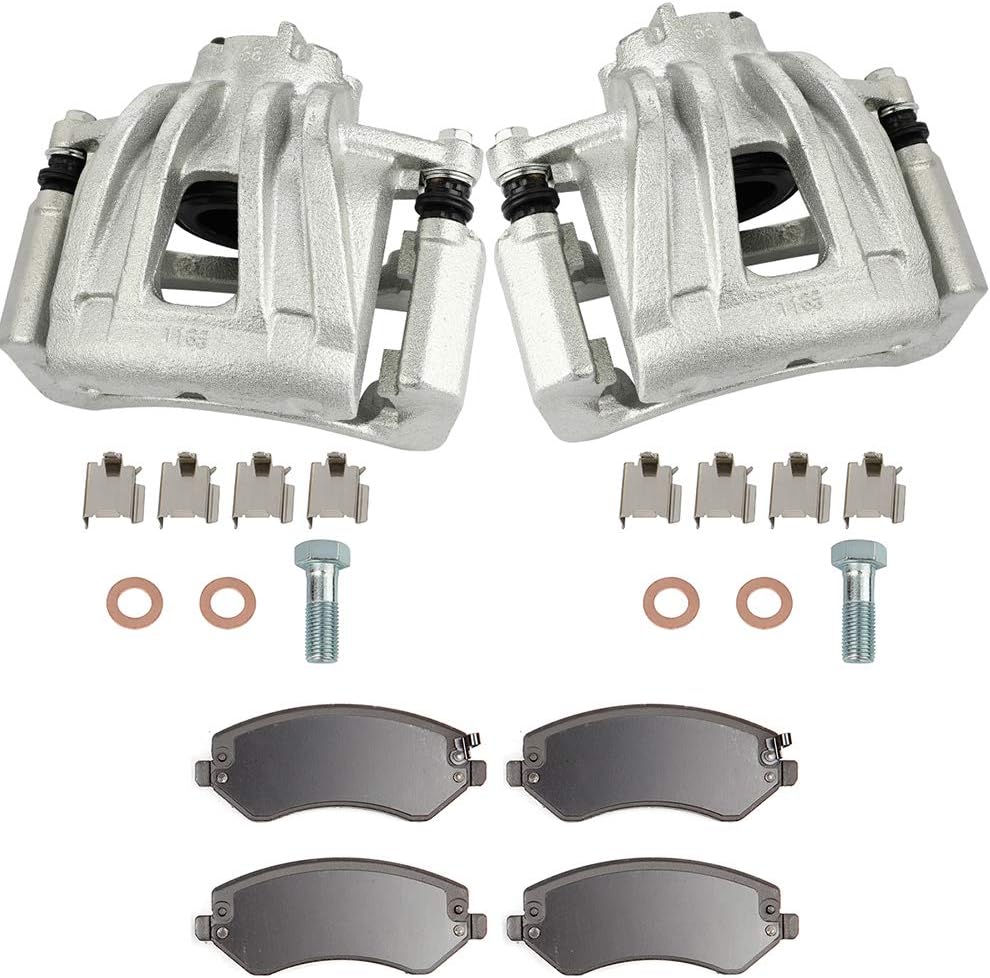 SCITOO Front Left & Right Brake Kit [4] Brake Pads [2] Brake Disc Calipers w/Bracket Compatible With 2002-2007 for Jeep for Liberty