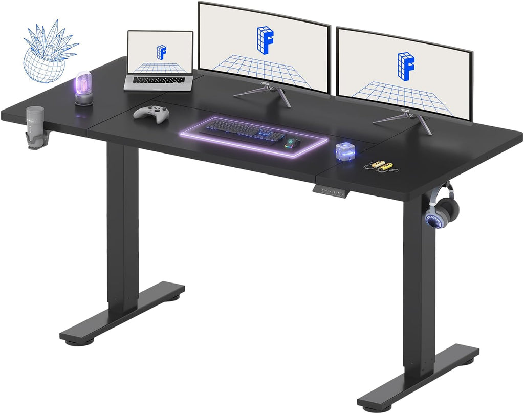 FLEXISPOT 63x32 Inch Electric Large Standing Desk for Home & Office, Spacious Splice Board Desk with Cable Management & Organizer, Cup Holder & Hook, Black