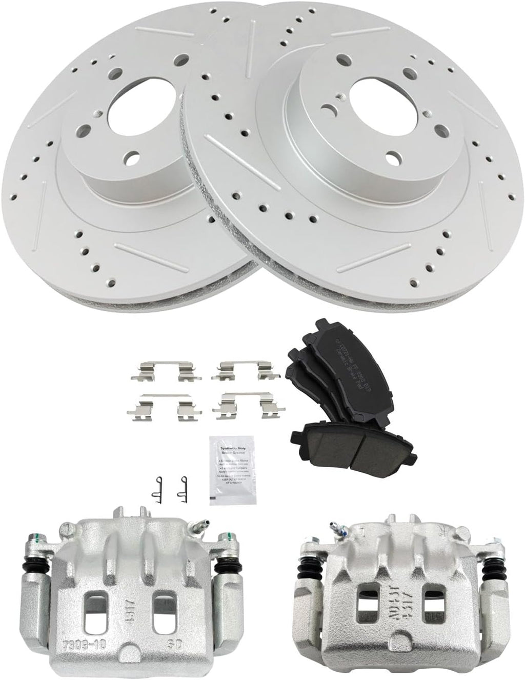 TRQ Performance Front Brake Pad and Rotor Set Ceramic Vented Coated Rotors Calipers Compatible with 2001 Subaru Outback 2002-2003 Impreza 2002 Legacy