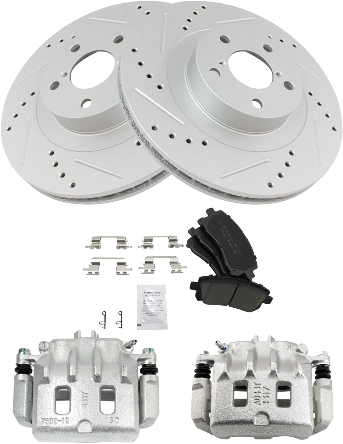TRQ Performance Front Brake Pad and Rotor Set Ceramic Vented Coated Rotors Calipers Compatible with 2001 Subaru Outback 2002-2003 Impreza 2002 Legacy