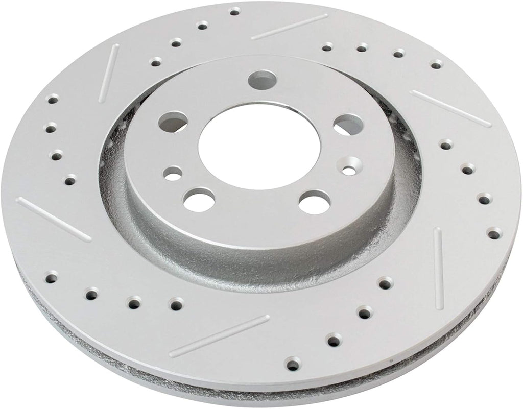 TRQ Performance Front Brake Pad and Rotor Set Ceramic Drilled Slotted Coated Rotors Calipers Compatible with 1998-2010 Volkswagen Beetle 2000-2006 Golf 1999-2005 Jetta