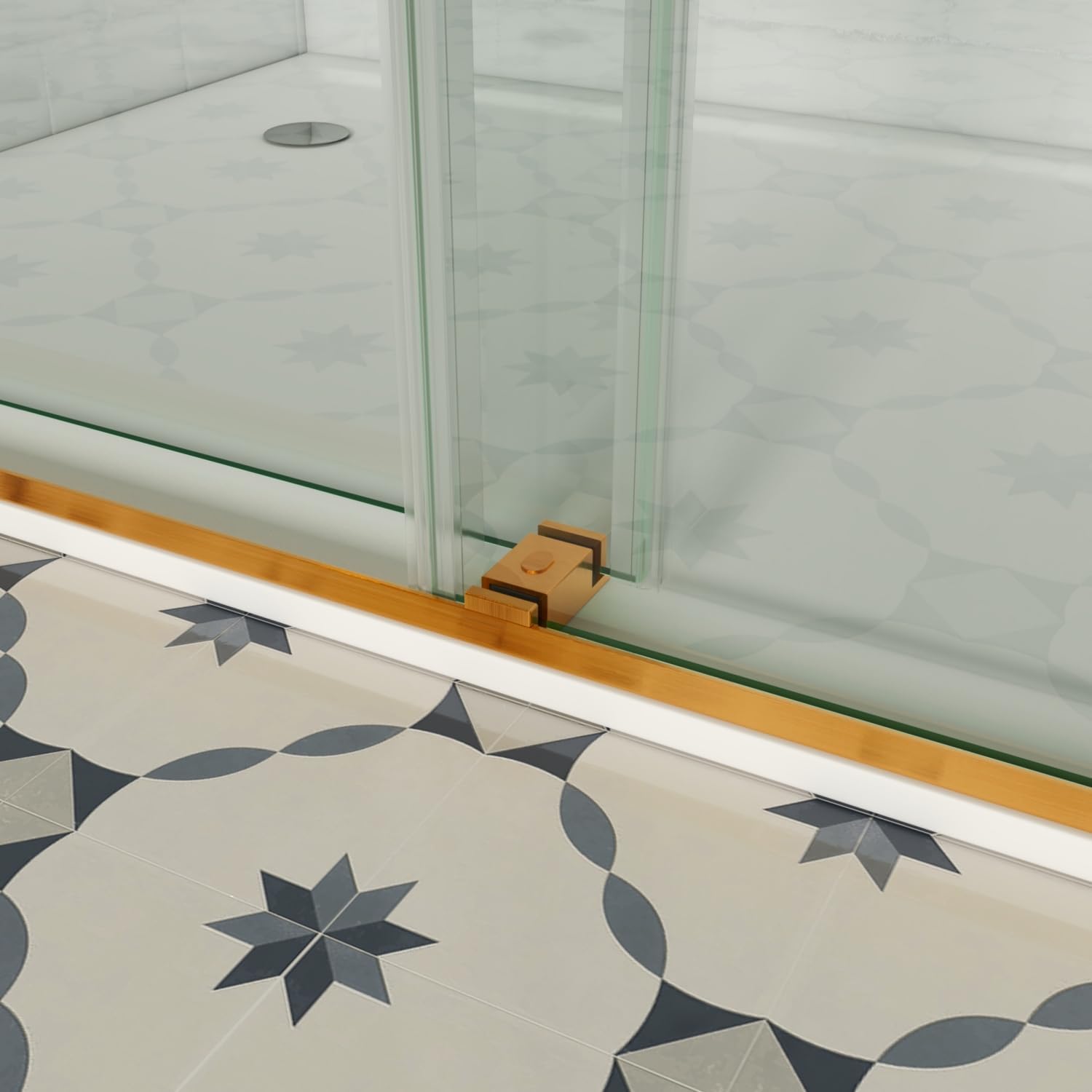 Frameless Bathtub Sliding Shower Door 56'-61' W x 66' H, Gold