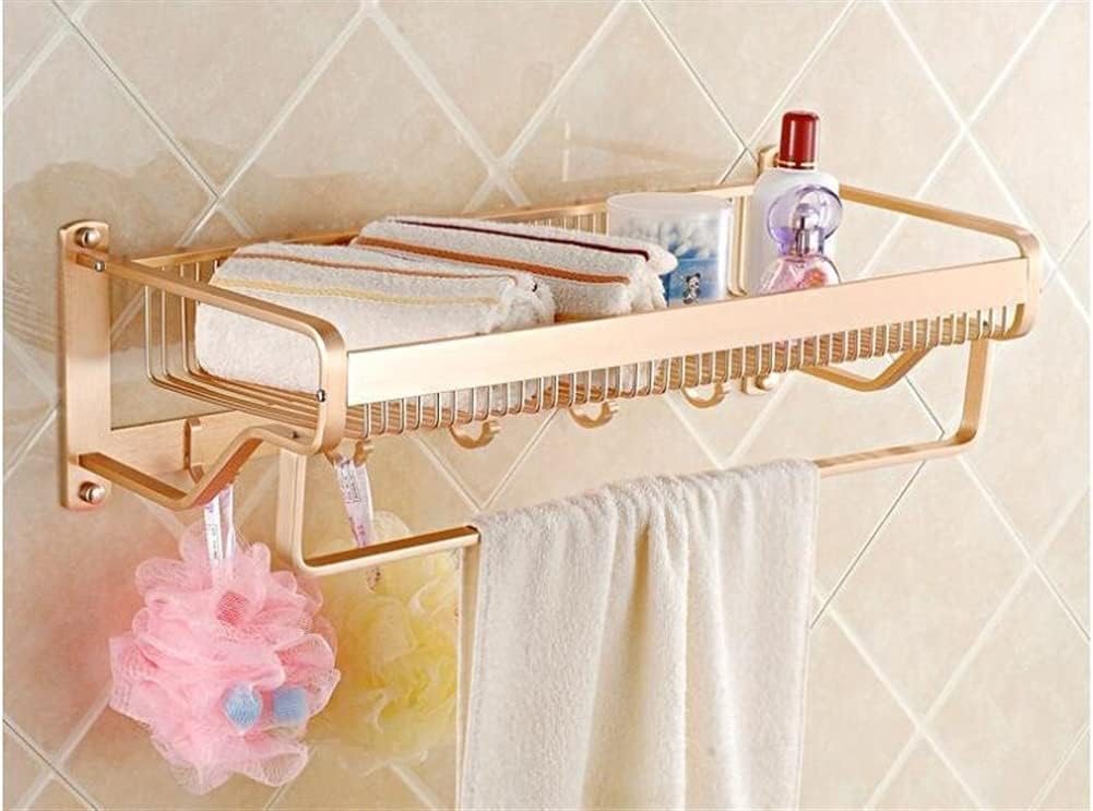 Bathroom Shelves Towel Rail Rack Bathroom Towel Rack, Double Tier Shower Storage Rack, Wall Mounted Gold Towel Bar, Aluminium Nail Or Nail Free Towel Holder for Bathroom Kitchen