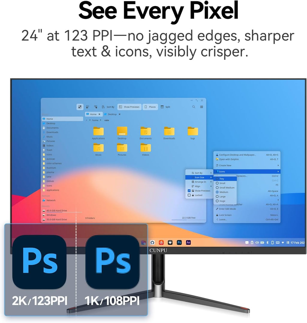 CUNPU 24 Inch 1440P Monitor,QHD 100Hz IPS Monitor, 99% sRGB Color Gamut,16.7 Million Color, Adaptive Sync, Slim Frame, HDMI/DP, VESA Mountable, for Gaming and Office