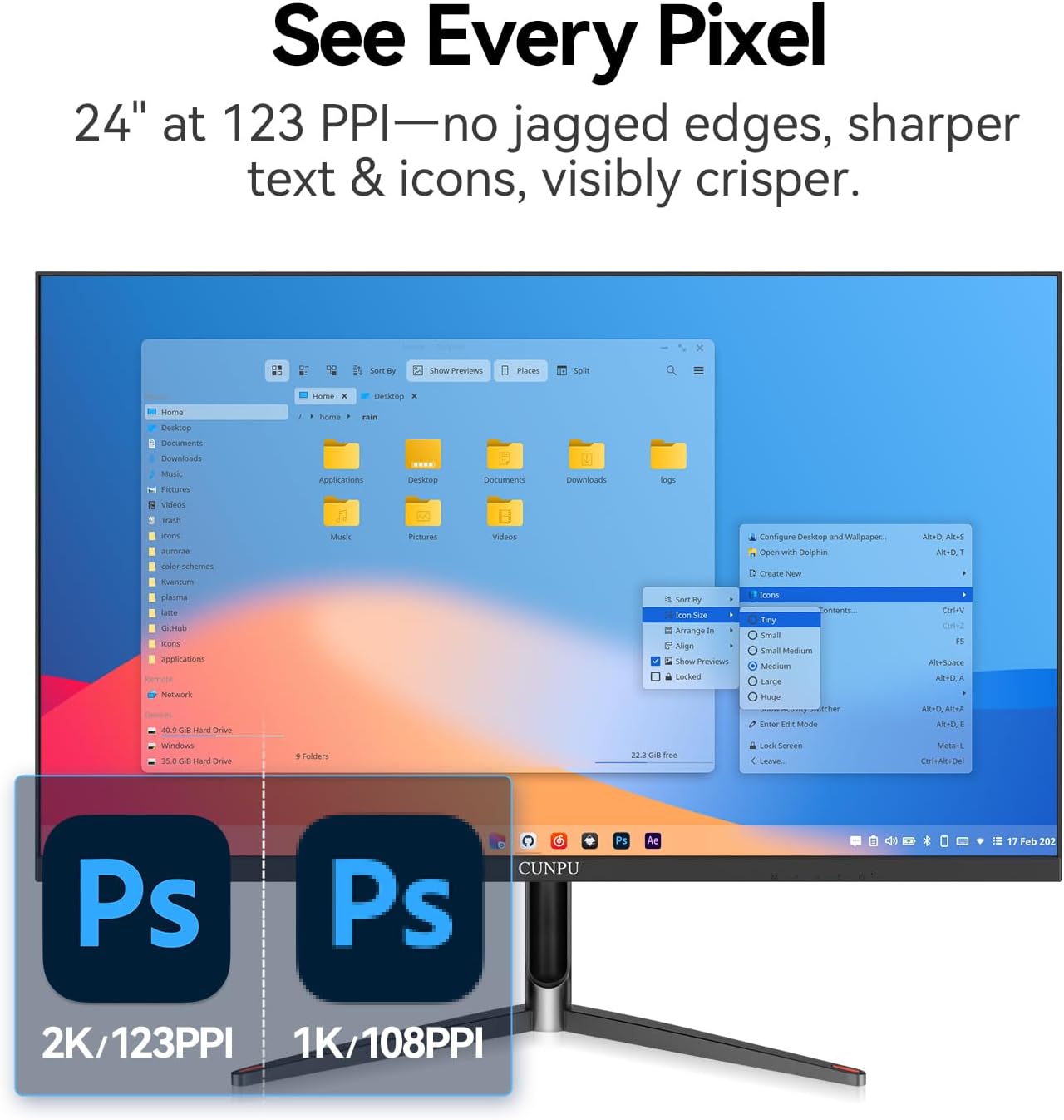 CUNPU 24 Inch 1440P Monitor,QHD 100Hz IPS Monitor, 99% sRGB Color Gamut,16.7 Million Color, Adaptive Sync, Slim Frame, HDMI/DP, VESA Mountable, for Gaming and Office